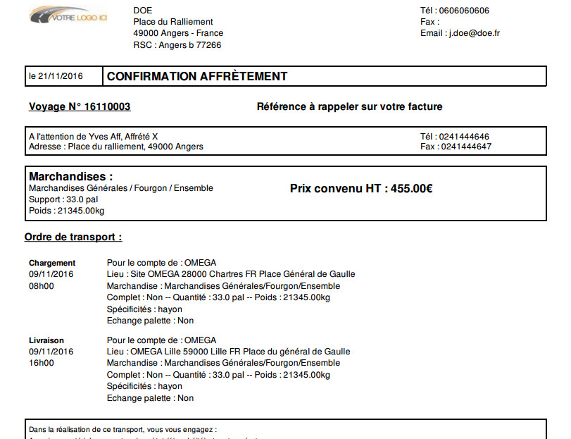 Fonctionnalités de Confirmation Affretement Cargo-TMS logiciel transport