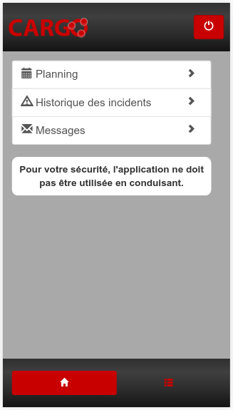Application mobile Menu logiciel transport Cargo-TMS