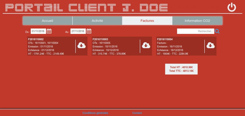 Portail client logiciel transport Cargo-TMS Factures