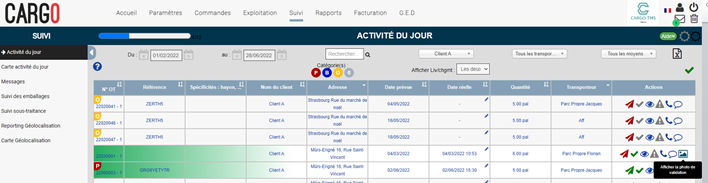 Suivi de la réalisation d'un transport de marchandises avec le logiciel transport Cargo-TMS