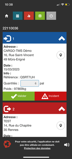 Validation des informations de chargement et de livraison par les conducteurs sur l'application mobile Cargo-TMS