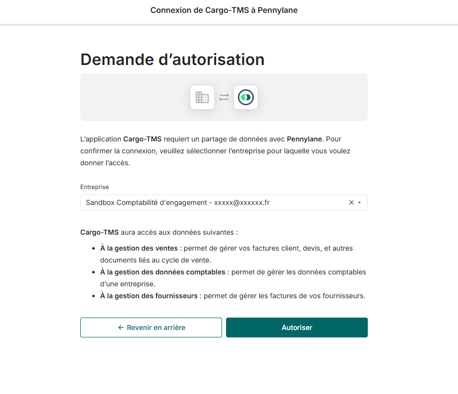 Autorisation pour Cargo-TMS dans Pennylane
