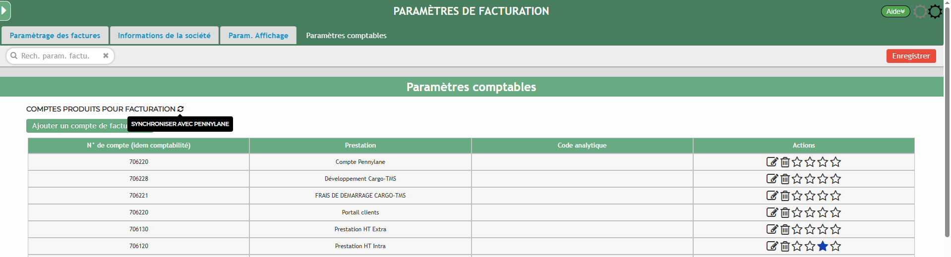 synchronisation des comptes comptables entre Pennylane et Cargo-TMS